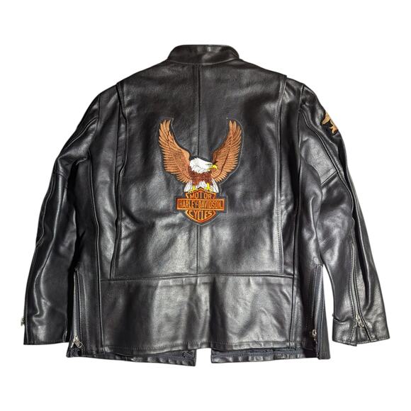 Vtg 1980s The Leather Shop Black Harley Patch Full Zip Biker Jacket Women's 18 - Picture 2 of 7